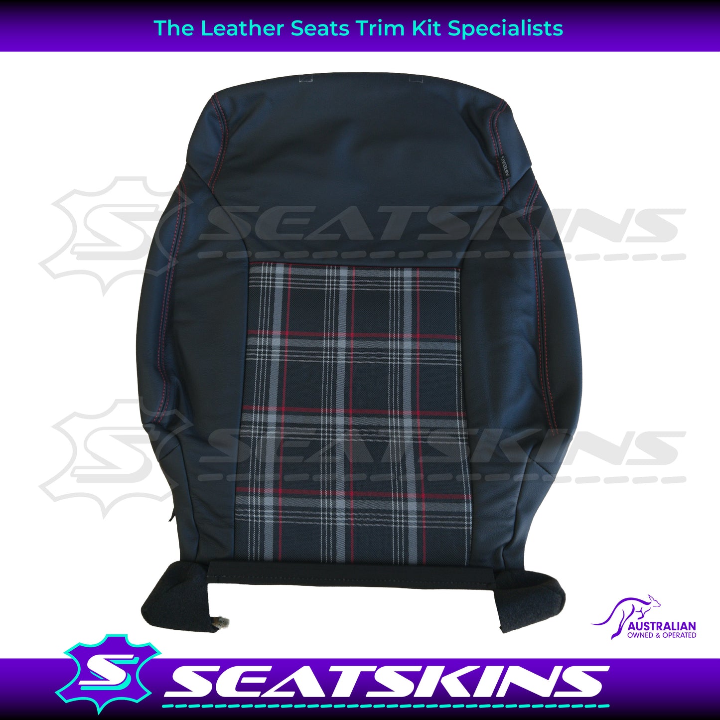 LEATHER SEATS TRIM KIT SKINS FOR SUZUKI JIMNY XL- BLACK LEATHER PLAID INSERT