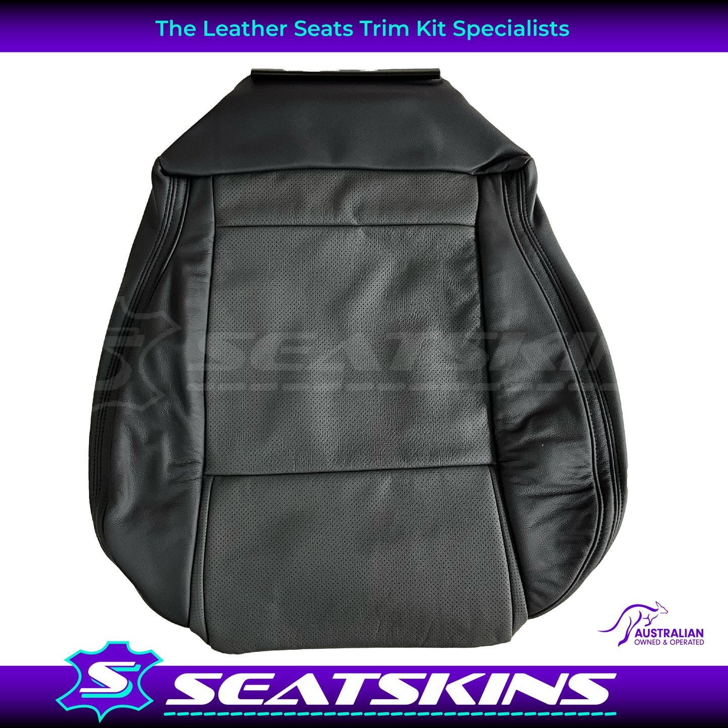 LEATHER SEATS TRIM KIT FOR VE SS 2 FRONT SEATS OR UTE ONYX & GREY PERF INSERTS