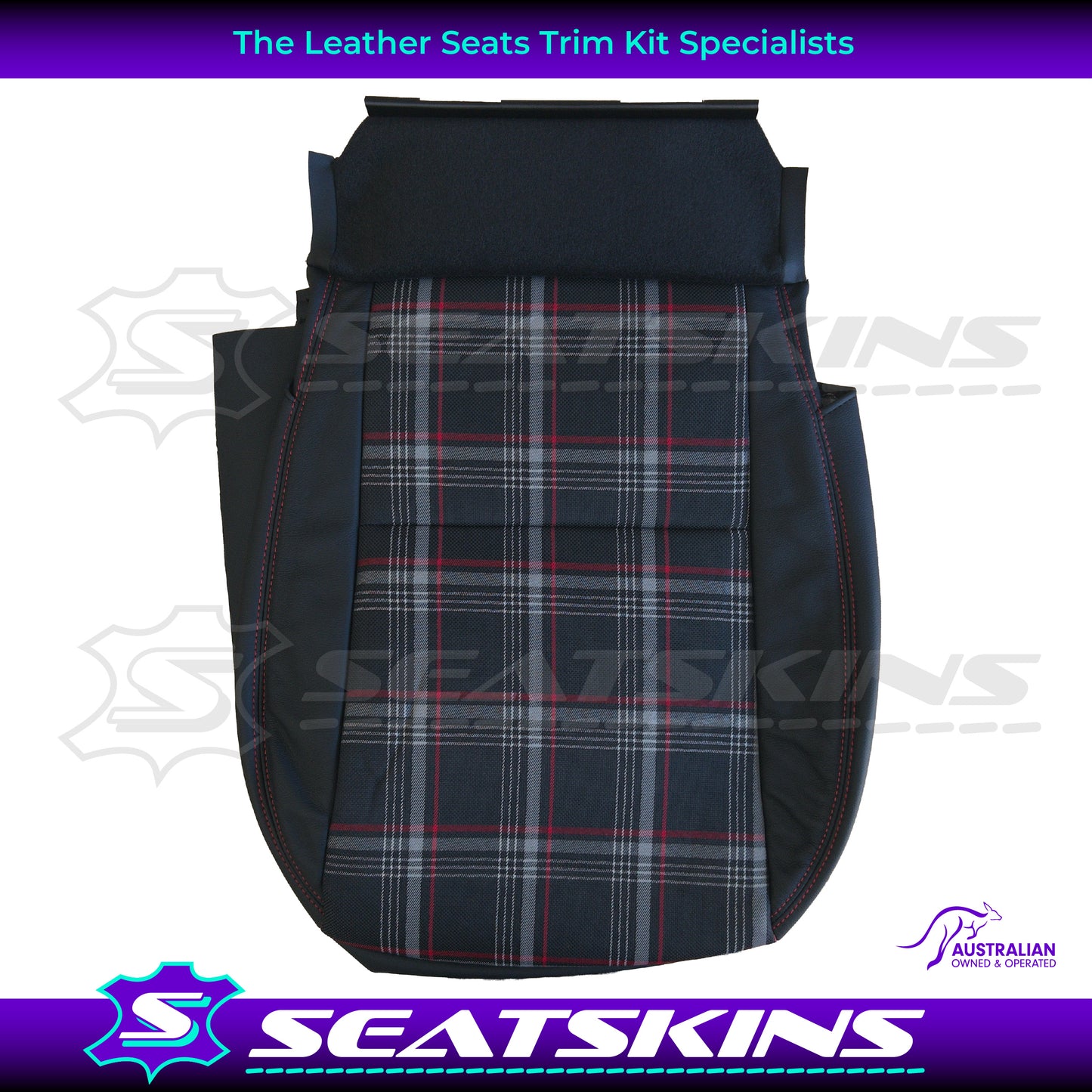 LEATHER SEATS TRIM KIT SKINS FOR SUZUKI JIMNY XL- BLACK LEATHER PLAID INSERT