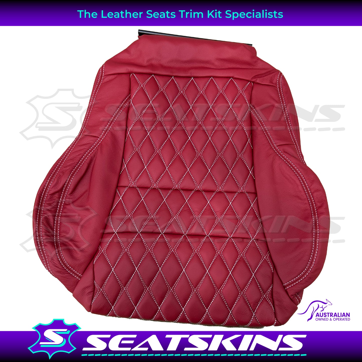 LEATHER SEATS TRIM KIT FOR 2 SEATER HSV COULSON RED LEATHER WHITE DIAMOND STITCH