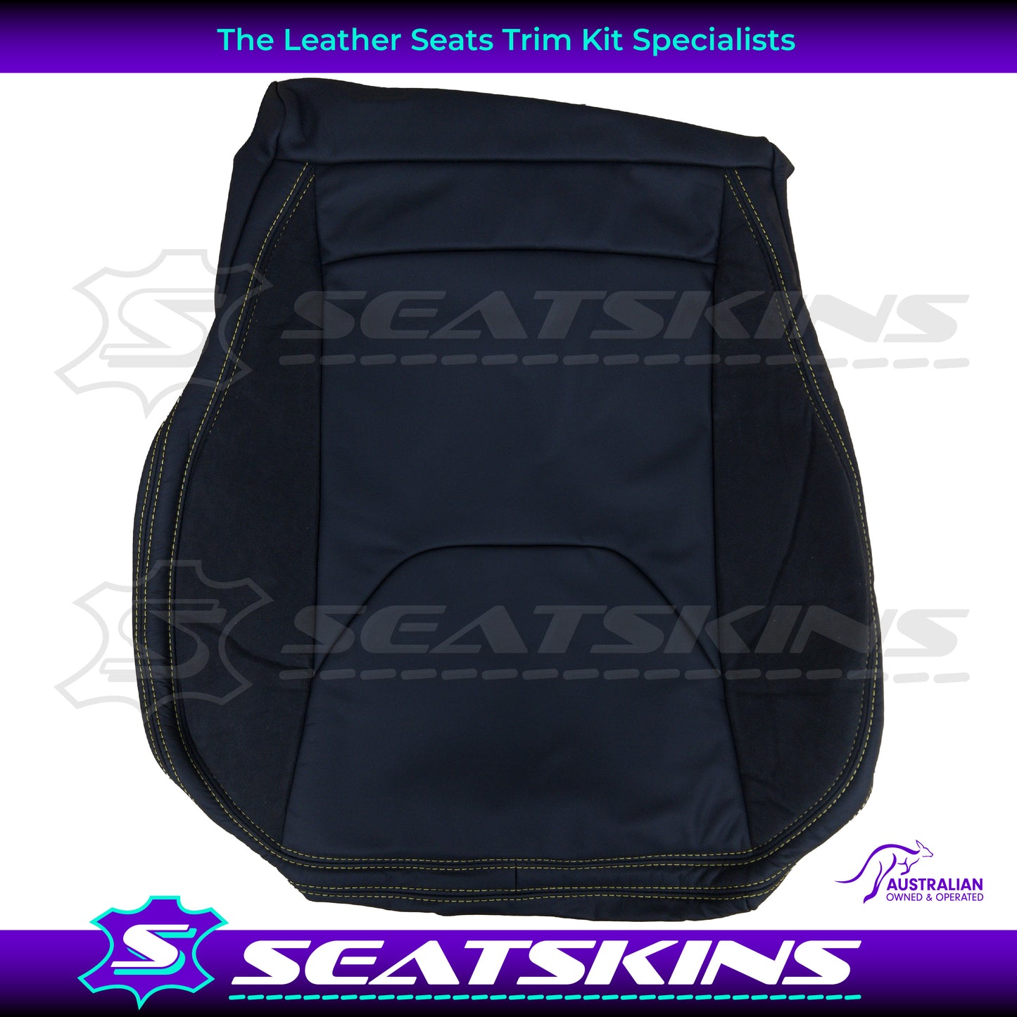 LEATHER SEATS TRIM KIT FOR HSV VF GTS 2 SEATS ALCANTARA & BLACK NAPPA LEATHER WITH YELLOW STITCHING.