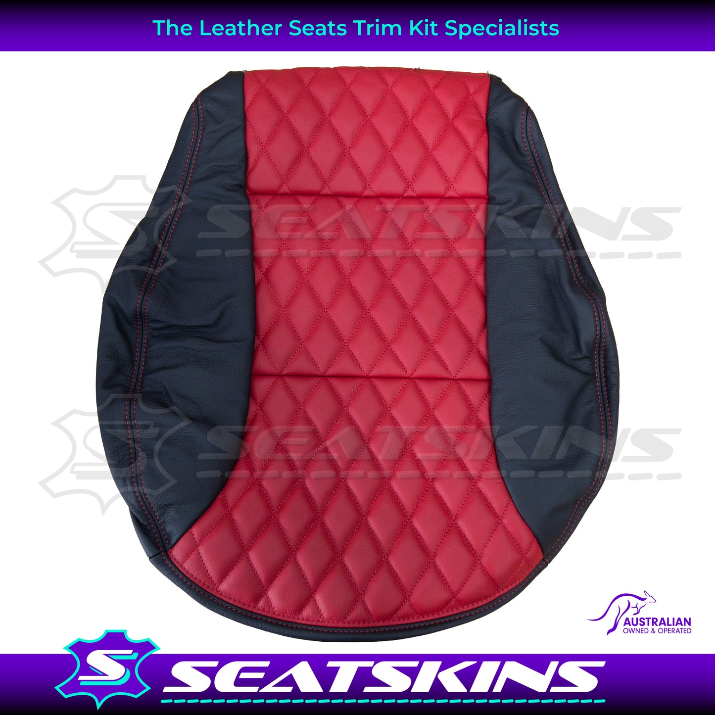 LEATHER SEATS TRIM KIT SKINS FOR FORD AU FRONT SEATS RED XR LOGO DIAMOND STITCH
