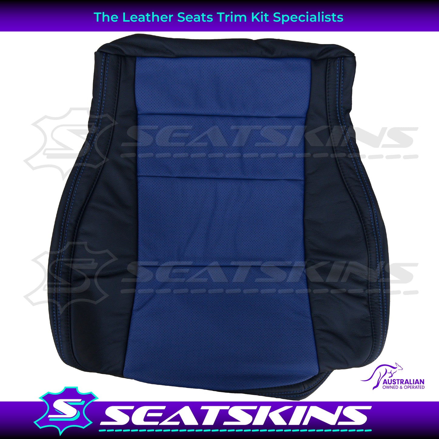 LEATHER SEATS TRIM KIT FOR HOLDEN VE CLUBSPORT 2 SEATS BLUE INSERTS BLUE STITCHING