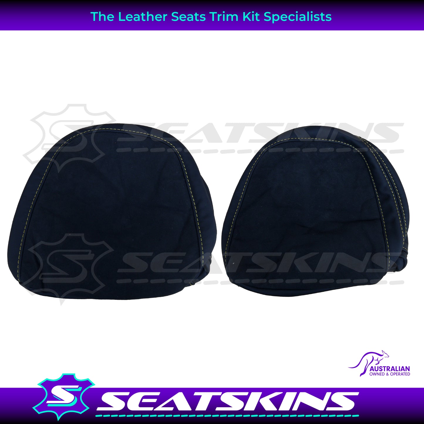 LEATHER SEATS TRIM KIT FOR HSV VF GTS 2 SEATS ALCANTARA & BLACK NAPPA LEATHER WITH YELLOW STITCHING.