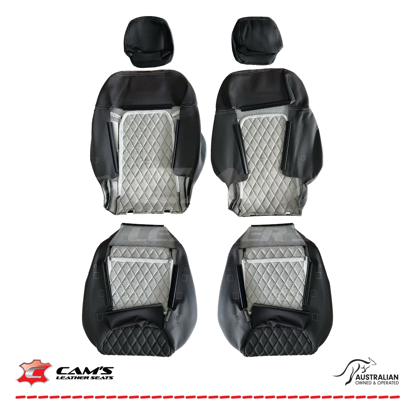 LEATHER SEATS TRIM KIT FOR VE SS 2 FRONT SEATS OR UTE ONYX & SILVER DIAMOND