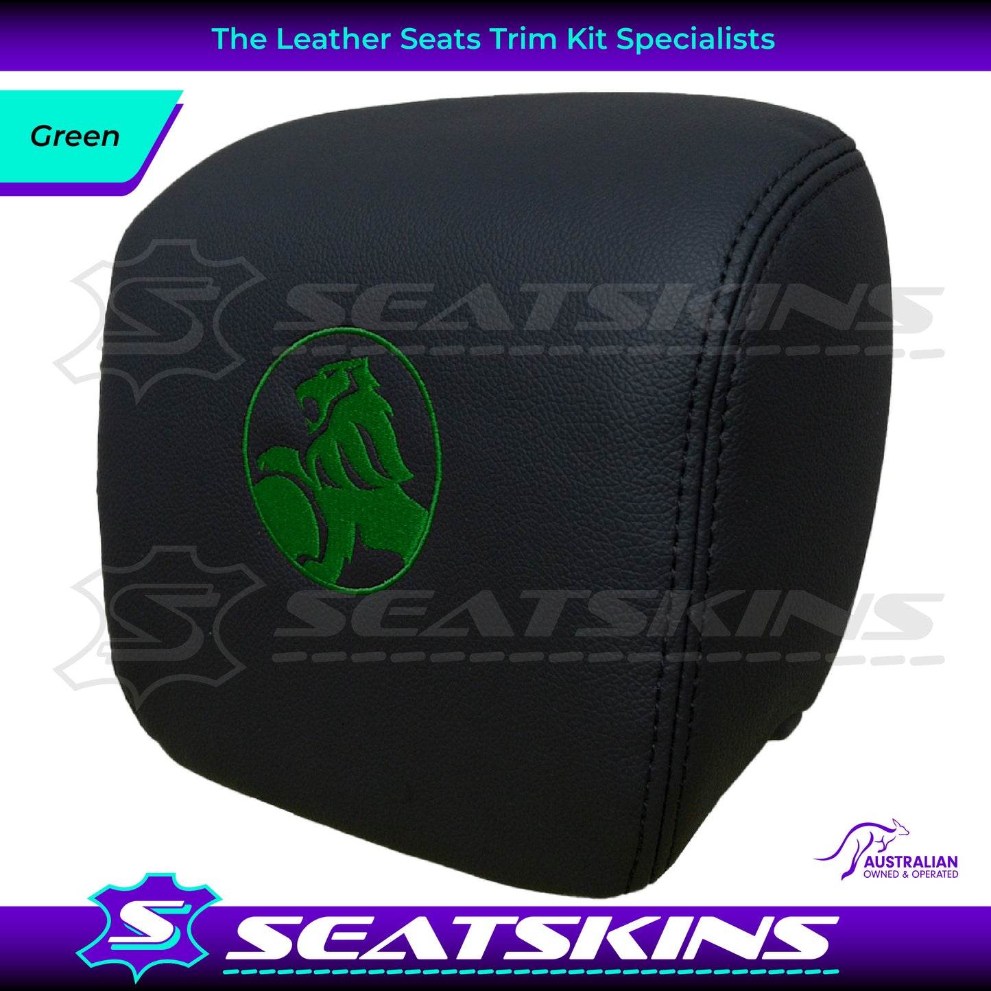 HEADREST COVERS PAIR FOR VE ONYX BLACK LEATHERETTE CUSTOM HOLDEN LOGO