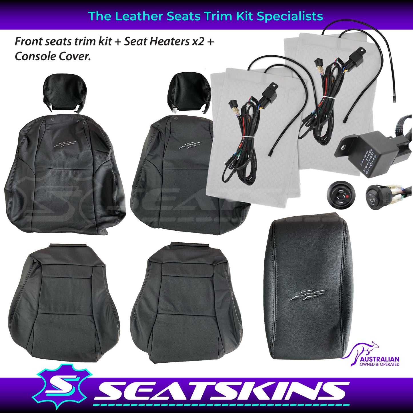 LEATHER SEATS TRIM KIT FOR HOLDEN VY S2 / VZ SS CREWMAN ANTHRACITE BLACK