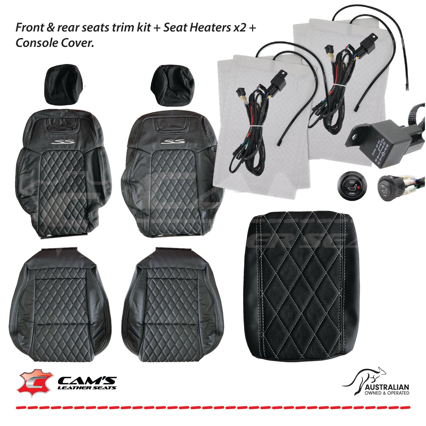 LEATHER SEATS TRIM KIT FOR VE SS 2 FRONT SEATS OR UTE ONYX & SILVER DIAMOND