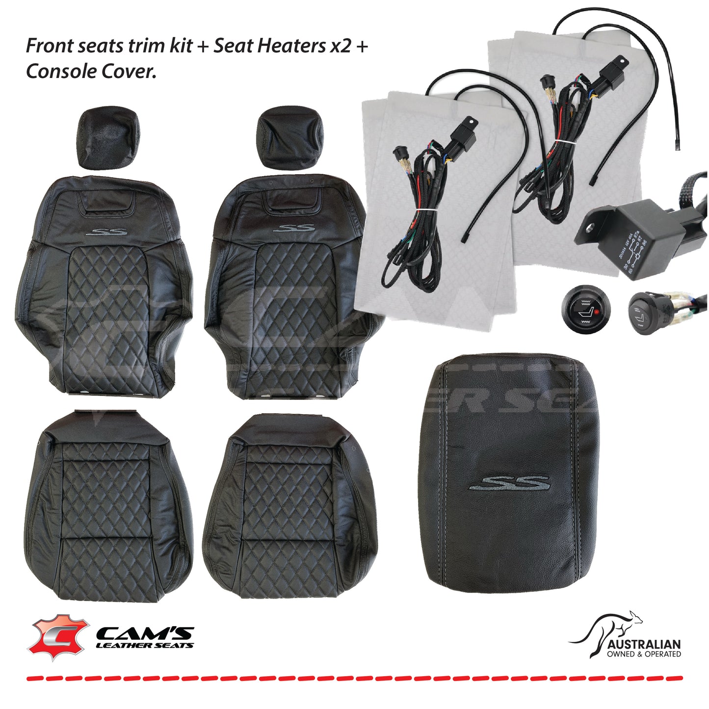 LEATHER SEATS TRIM KIT FOR VE SS 2 FRONT SEATS OR UTE ONYX & GREY DIAMOND