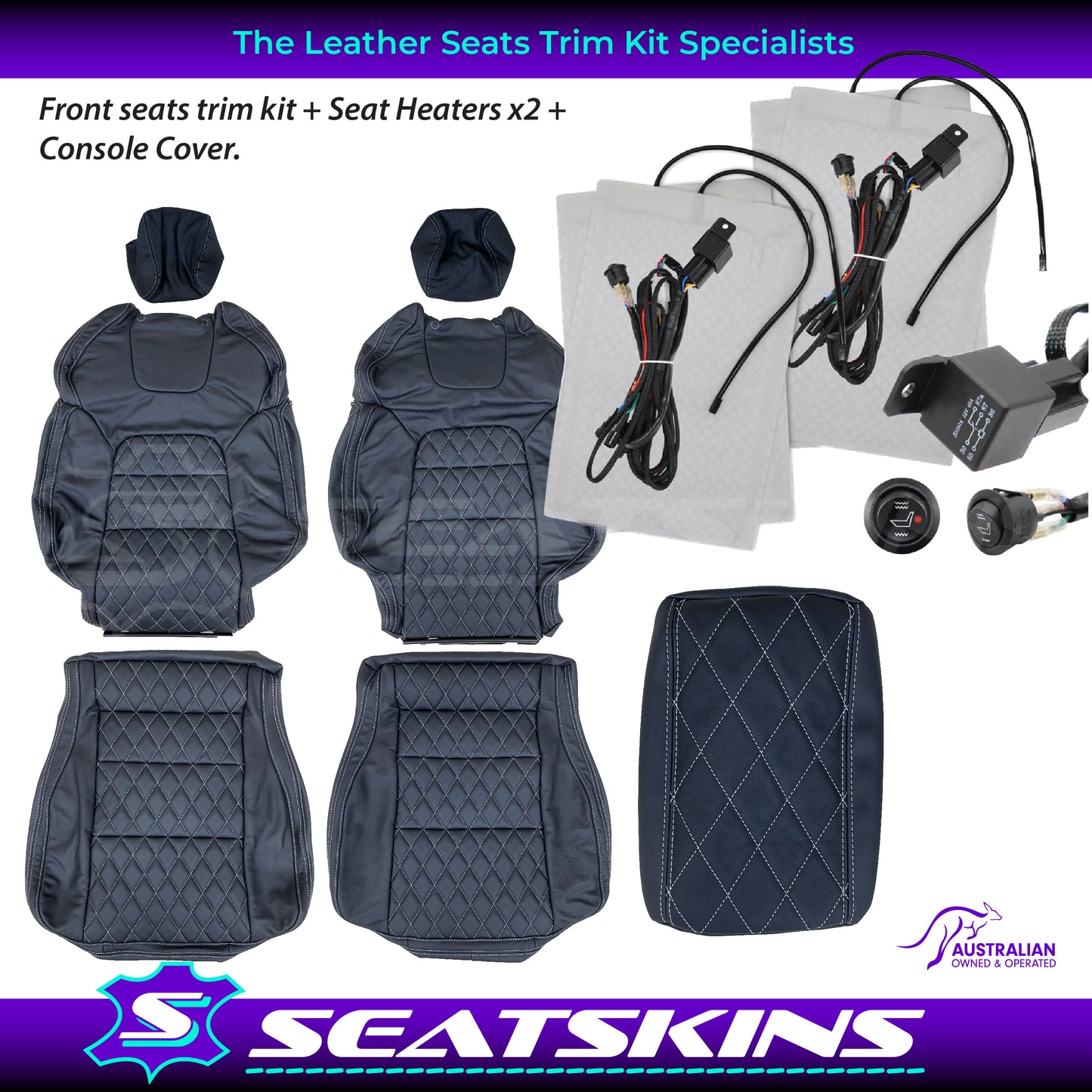 LEATHER SEATS TRIM KIT FOR VE HSV HOLDEN GTS / MALOO UTE 2 SEAT DIAMOND STITCH