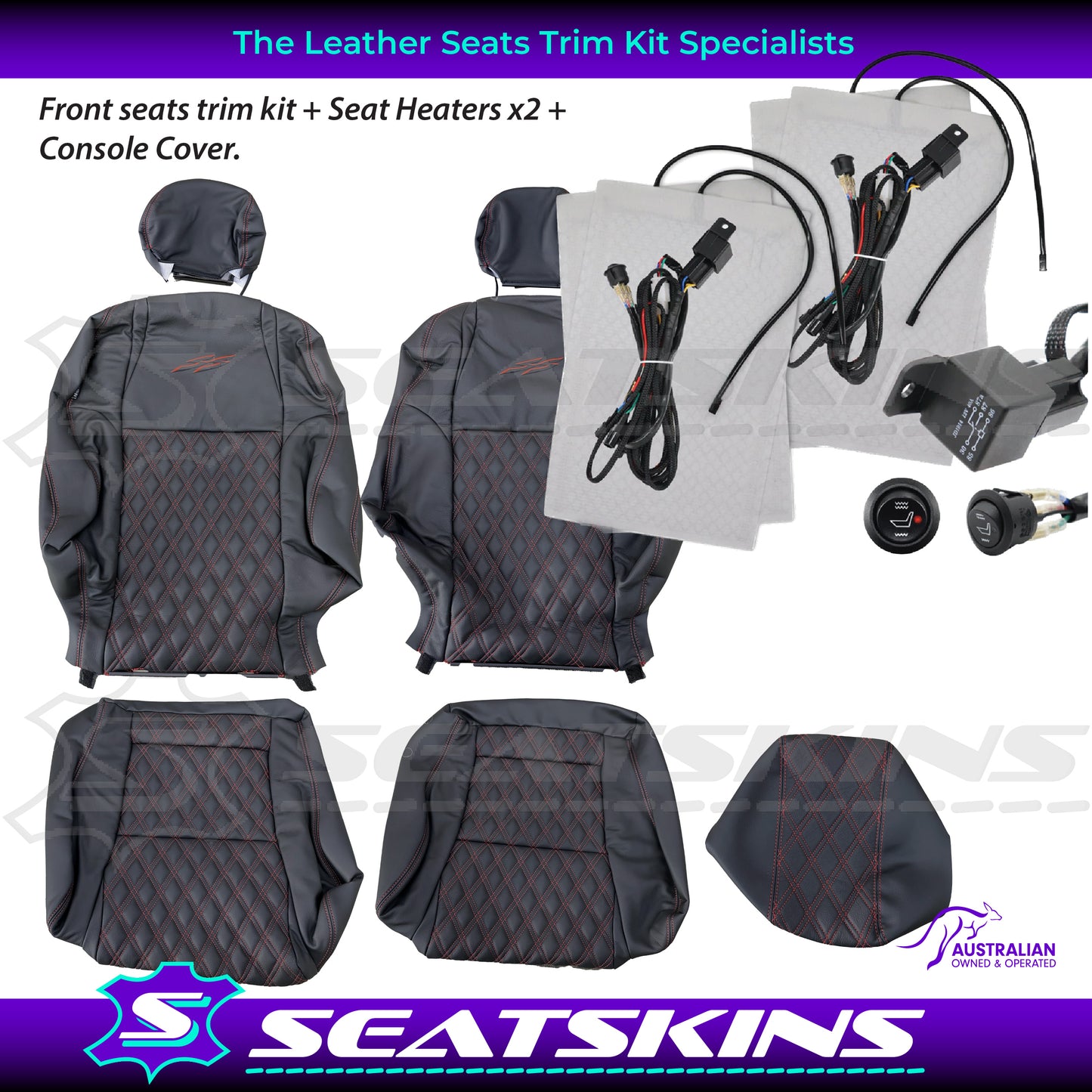 LEATHER SEATS TRIM KIT SKINS FOR HOLDEN VY S2 / VZ SS SSZ UTE BLACK/RED DIY INST