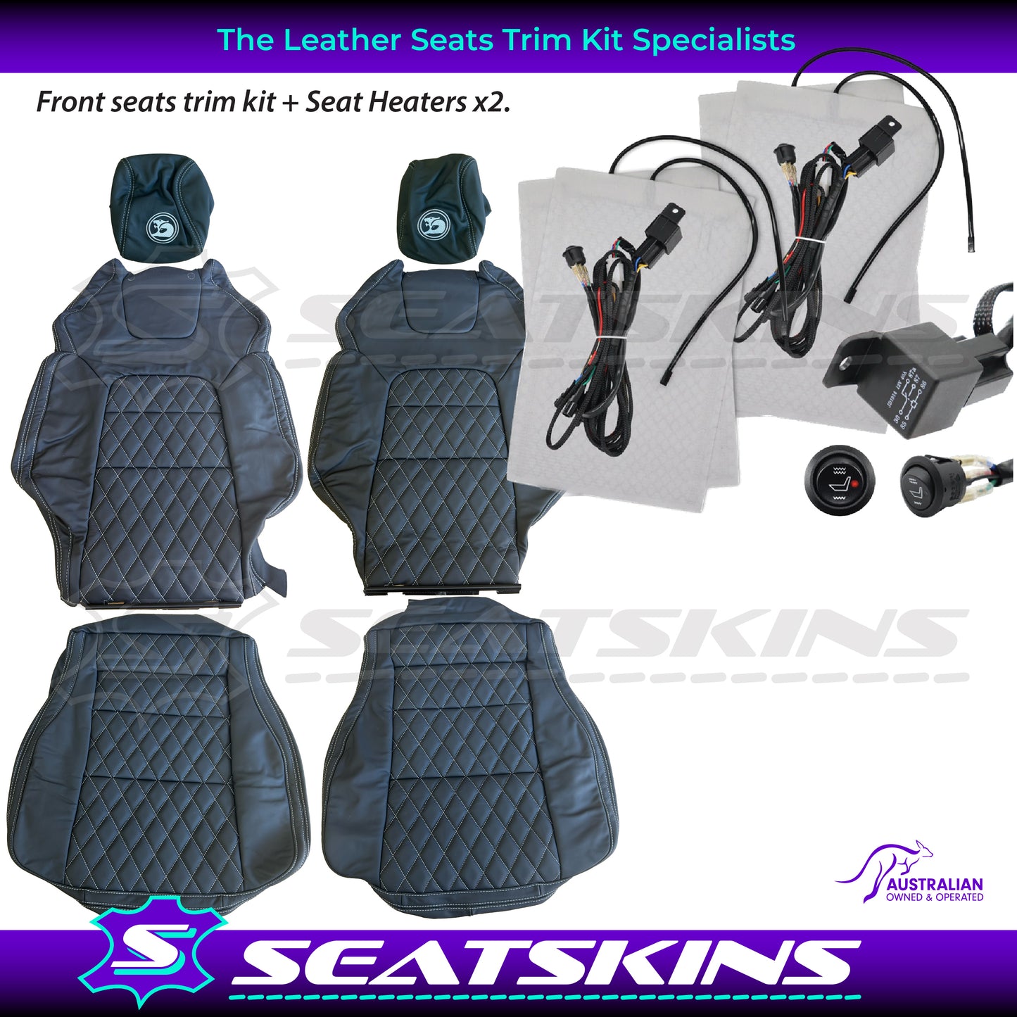 LEATHER SEATS TRIM KIT FOR HSV VE GTS UTE WHITE DIAMOND STITCHING HSV LOGO
