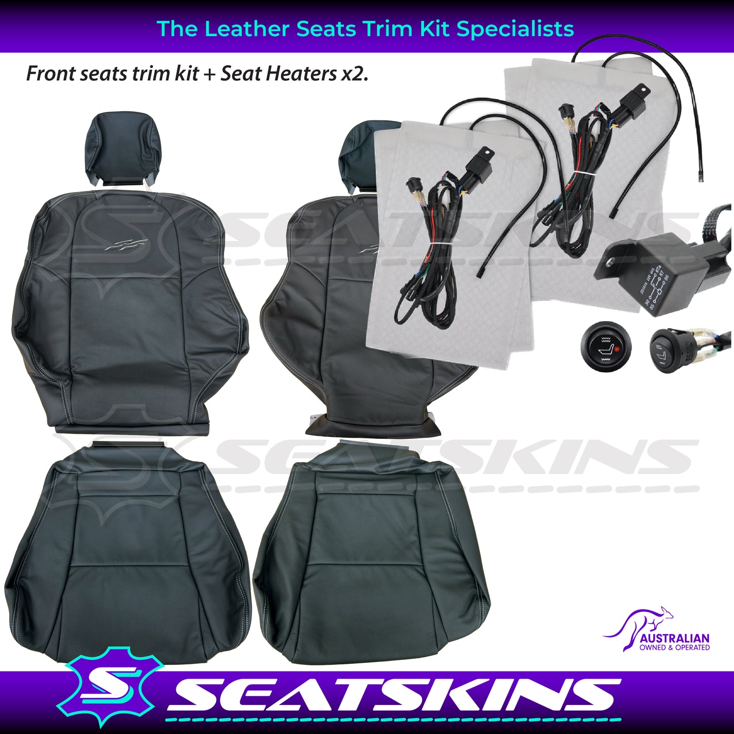 LEATHER SEATS TRIM KIT FOR HOLDEN VY SS SERIES 1 UTE WHITE STITCHING