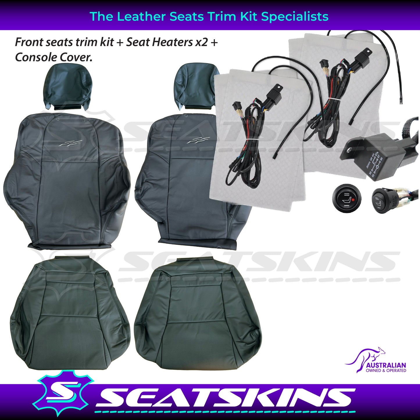 LEATHER SEATS TRIM KIT SKINS TO FIT HOLDEN VY SERIES 1 UTE BLACK/SILVER DIY INST