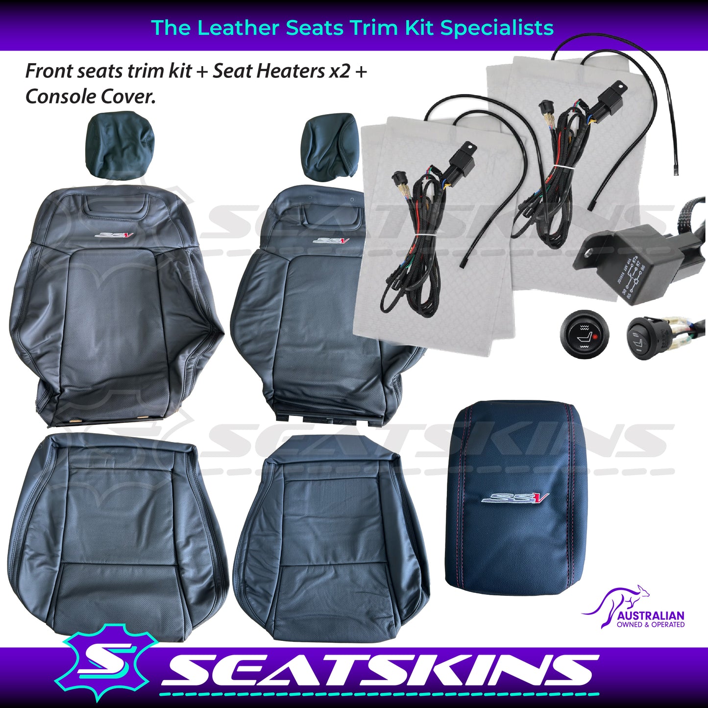 LEATHER SEATS TRIM KIT FOR HOLDEN VE SSV UTE SSV LOGO EMBROIDERED WITH RED V