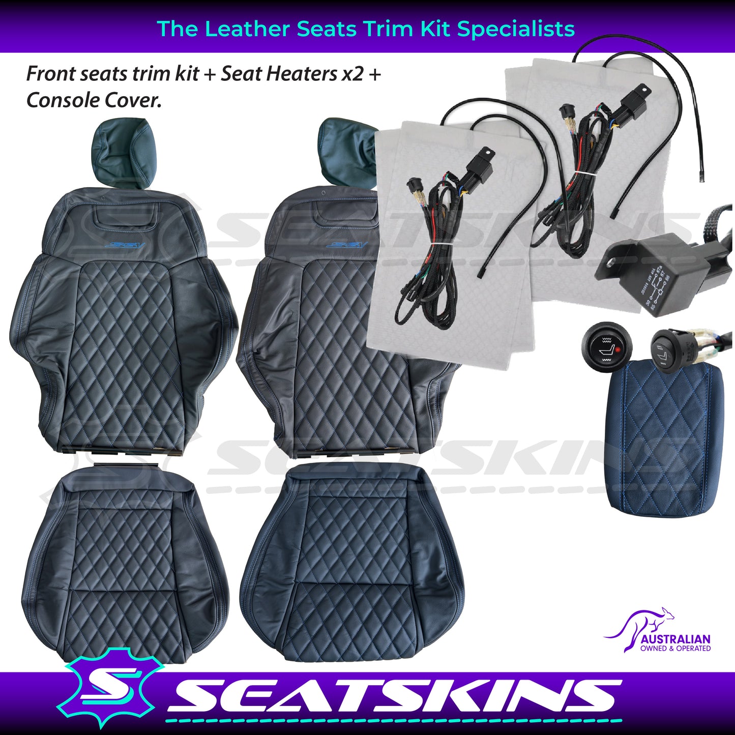 LEATHER SEATS TRIM KIT FOR HOLDEN VE SSV UTE PURPLE DIAMOND STITCH SSV LOGO