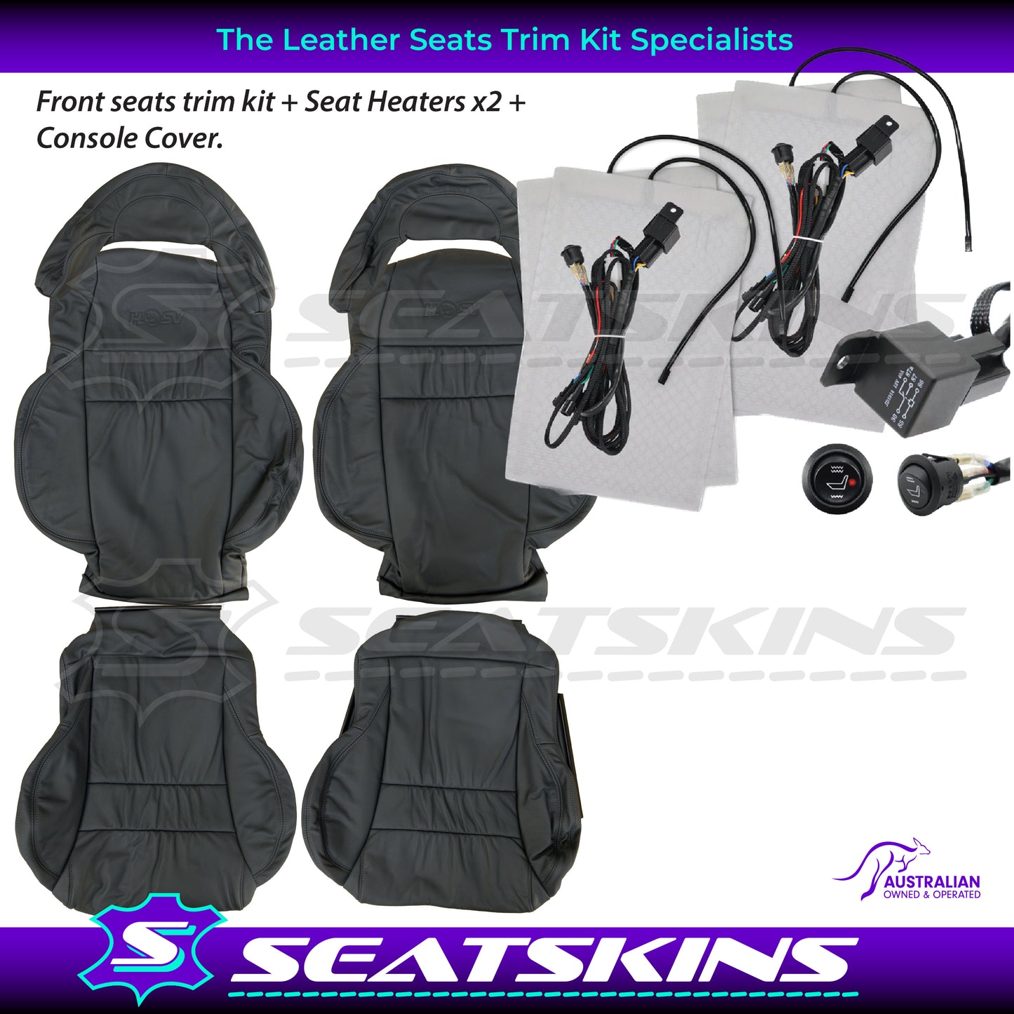 LEATHER SEATS TRIM KIT FOR HSV 2 VT/VX COULSON 2 SEATS PEWTER GREY LEATHER