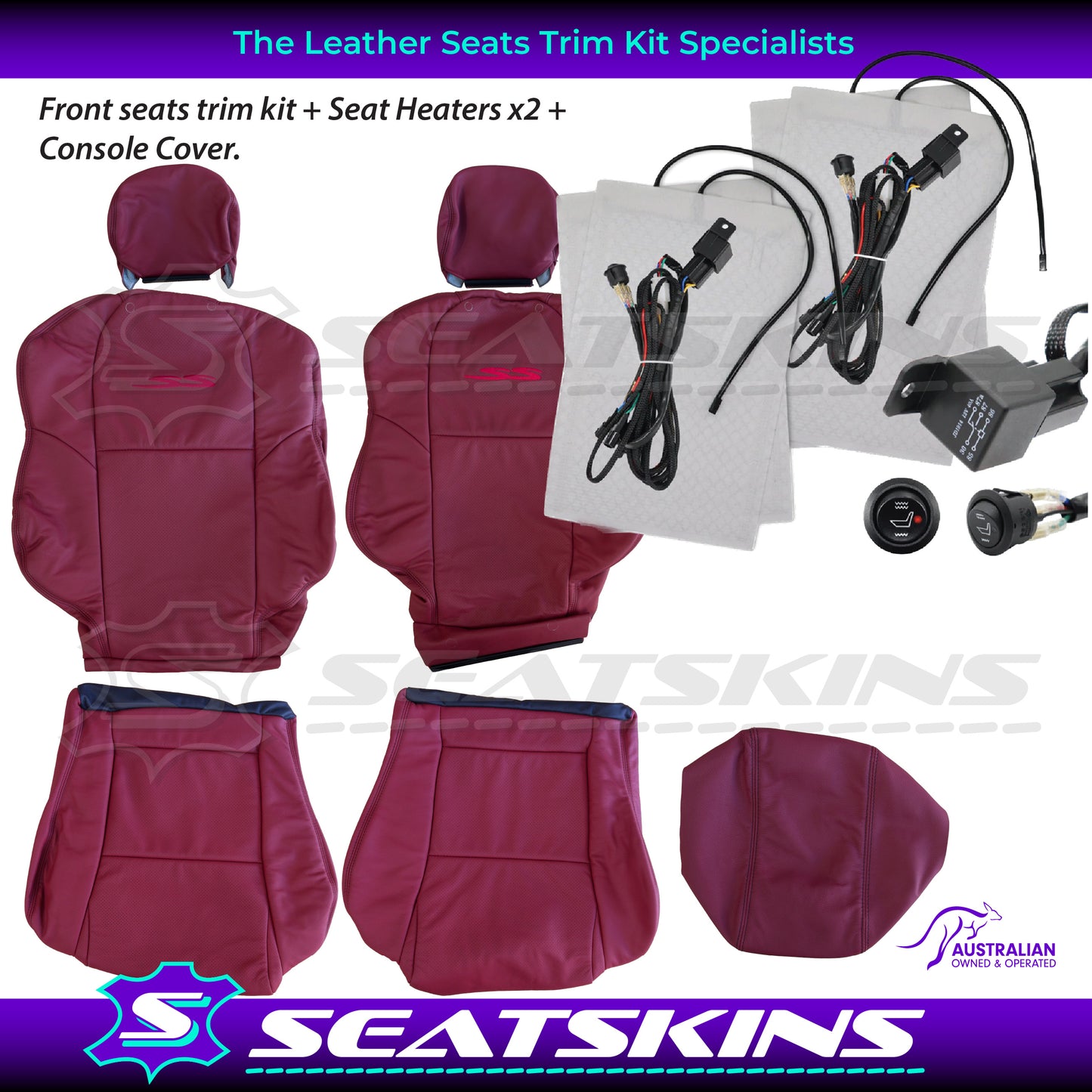 LEATHER SEATS TRIM KIT FOR HOLDEN VT-VX-VU SS 2 SEATS REDHOT