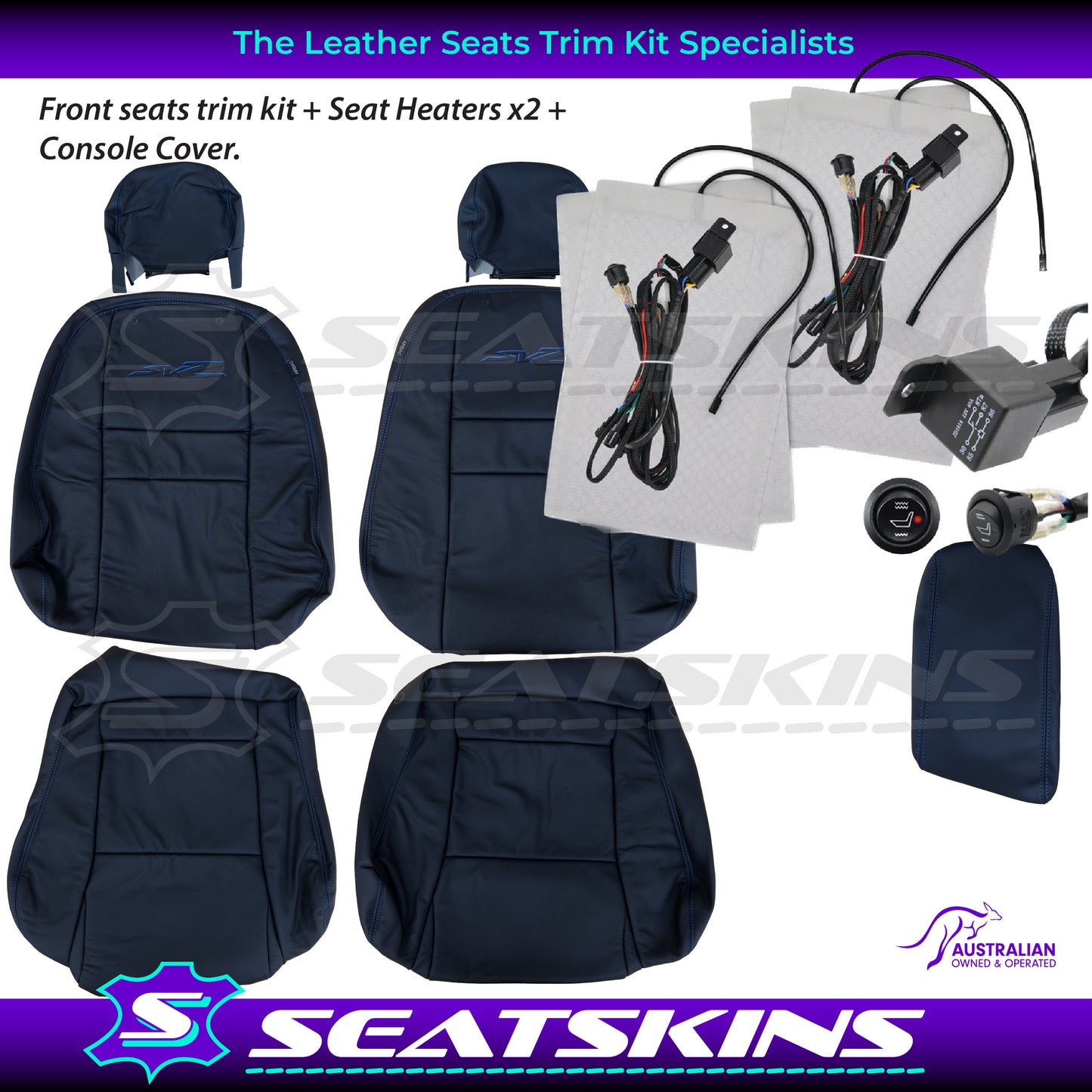 LEATHER SEATS TRIM KIT FOR HOLDEN VZ SVZ UTE BLUE STITCHING SVZ LOGO