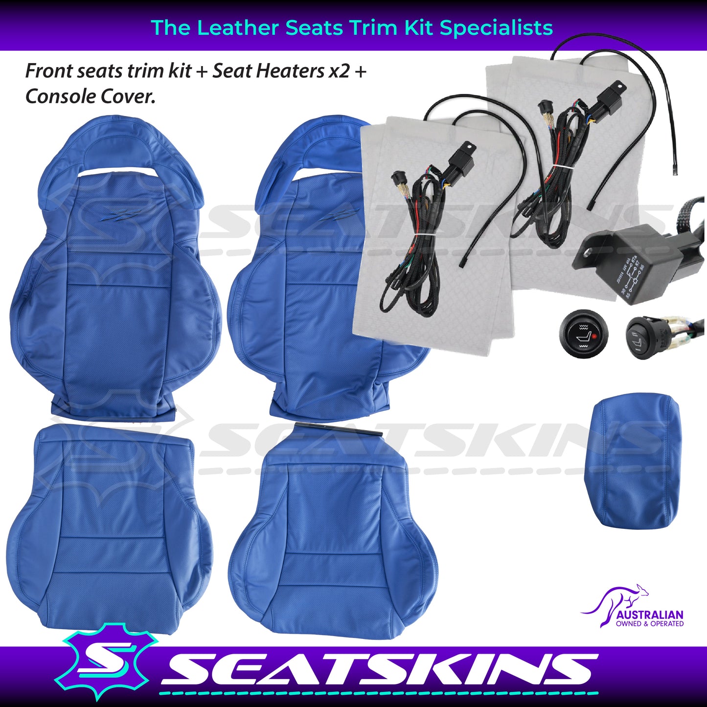 LEATHER SEATS TRIM KIT FOR HOLDEN HSV VY / VZ COULSON 2 SEATS BLUE SS LOGOS