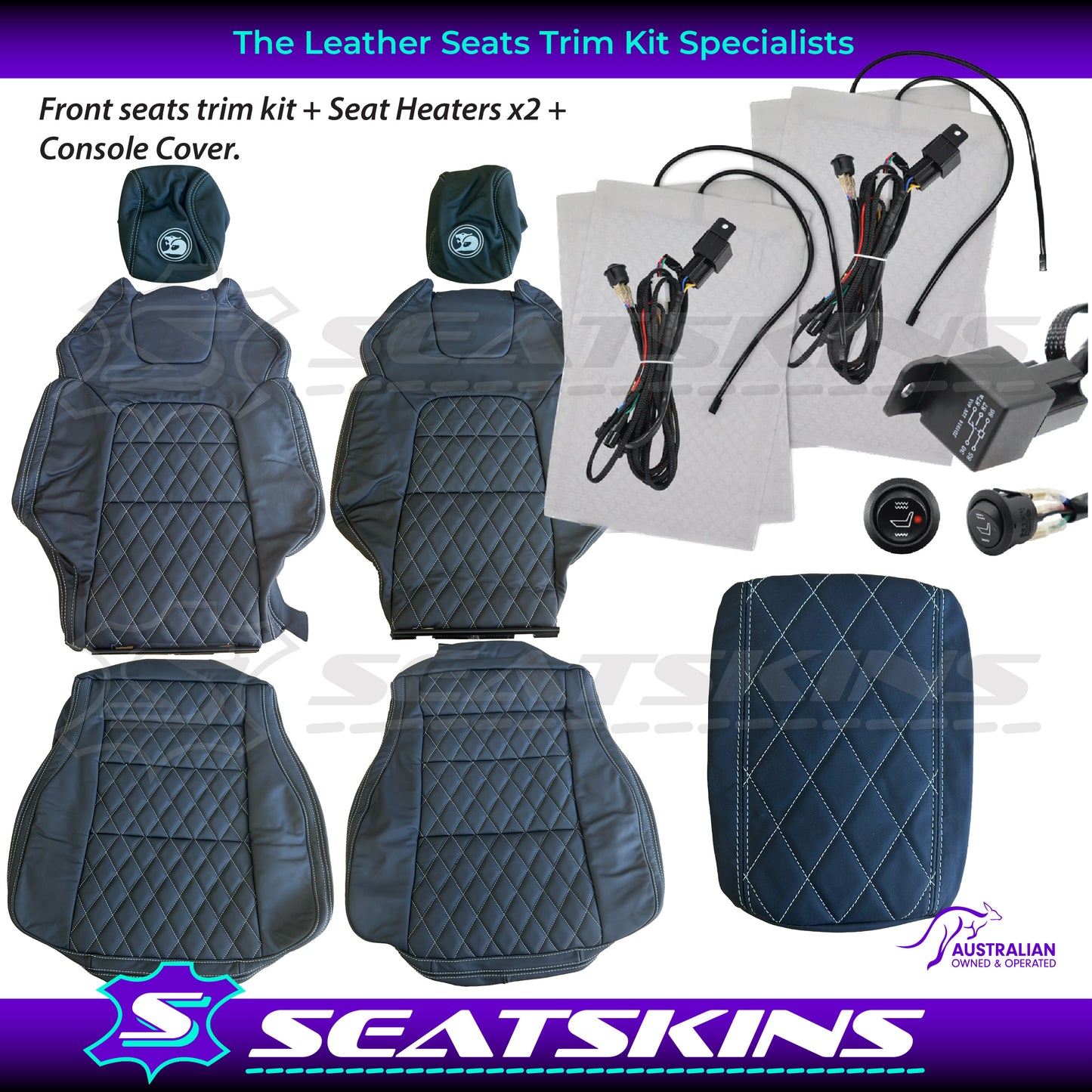 LEATHER SEATS TRIM KIT FOR HSV VE GTS UTE WHITE DIAMOND STITCHING HSV LOGO
