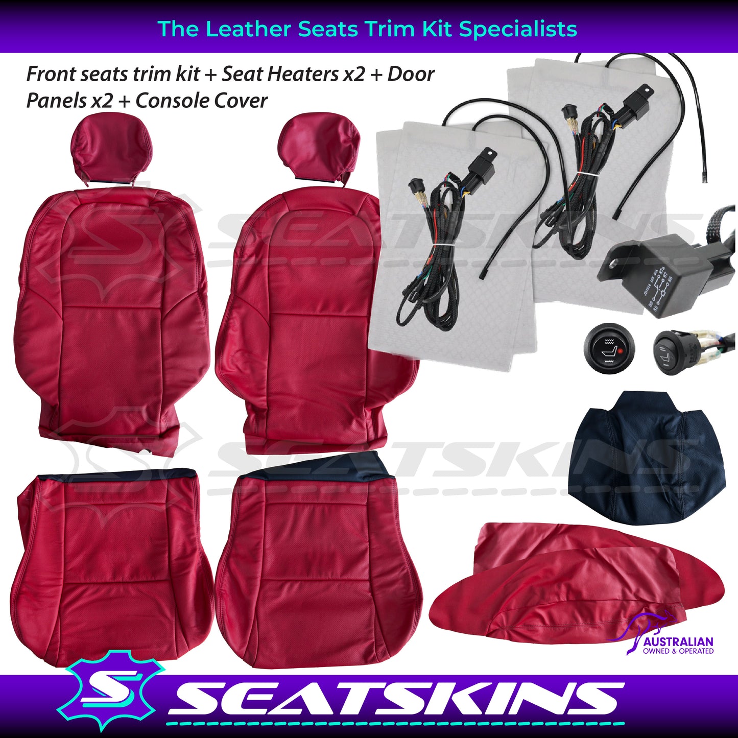 LEATHER SEATS TRIM KIT SKINS FOR HOLDEN VX MONARO 2 SEATS ONLY RED HOT