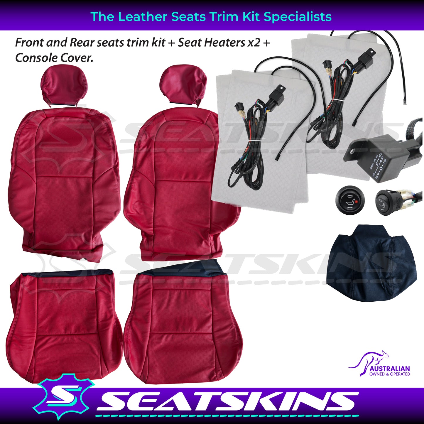 LEATHER SEATS TRIM KIT SKINS FOR HOLDEN VX MONARO DIY INSTALL RED HOT