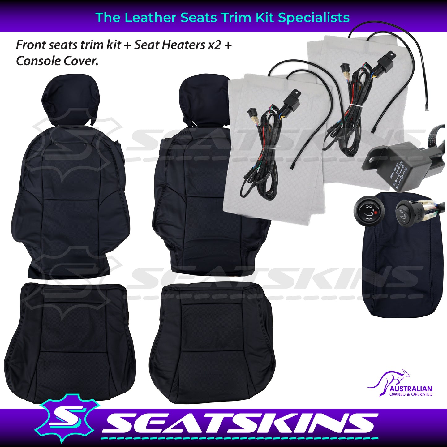 LEATHER SEATS TRIM KIT FOR VX/VY MONARO 2 SEATS BLACK LEATHER