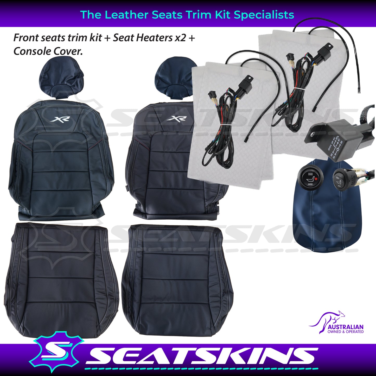 LEATHER SEATS TRIM KIT SKINS FOR FORD FG-X FALCON FRONT SEATS XR LOGO