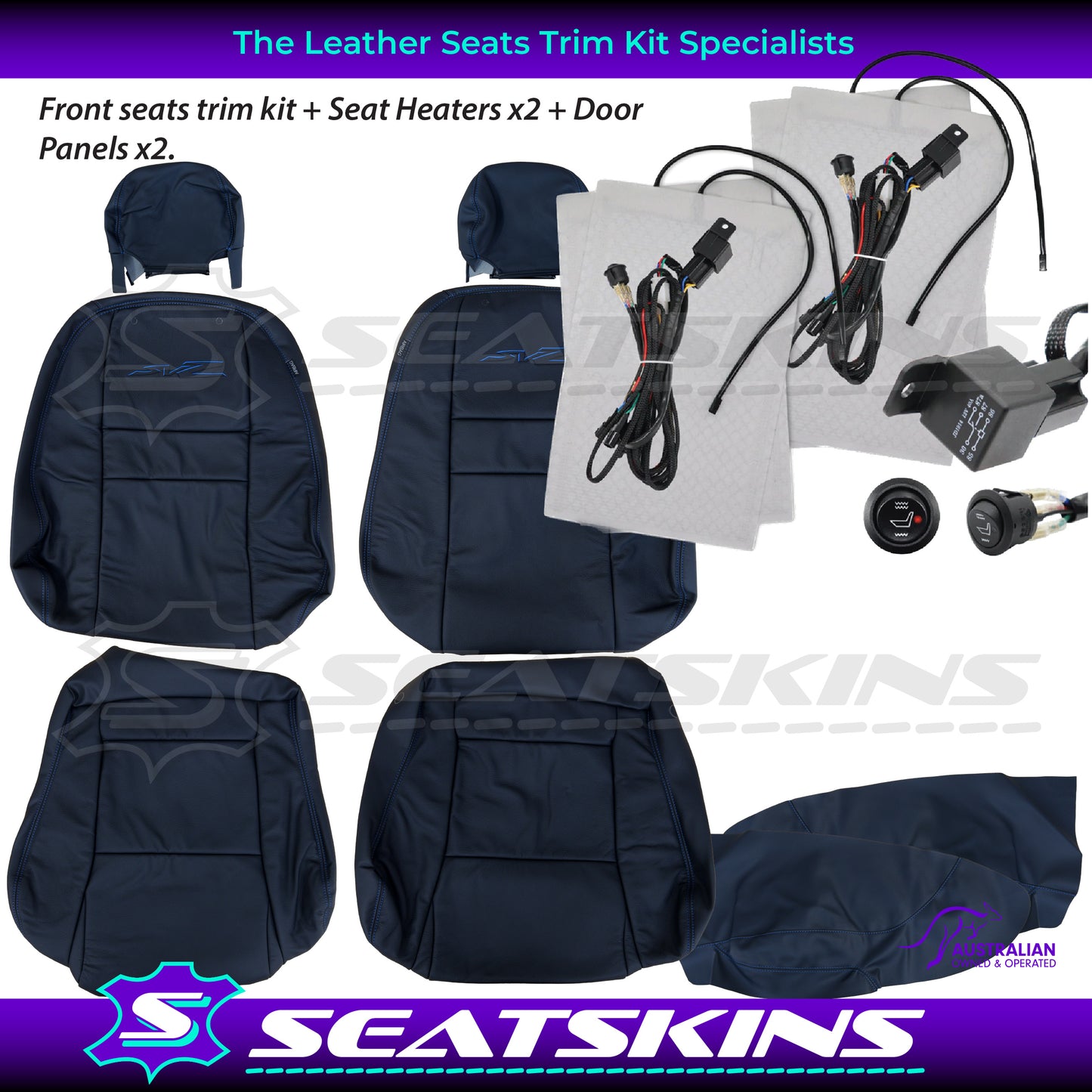 LEATHER SEATS TRIM KIT FOR HOLDEN VZ SVZ UTE BLUE STITCHING SVZ LOGO