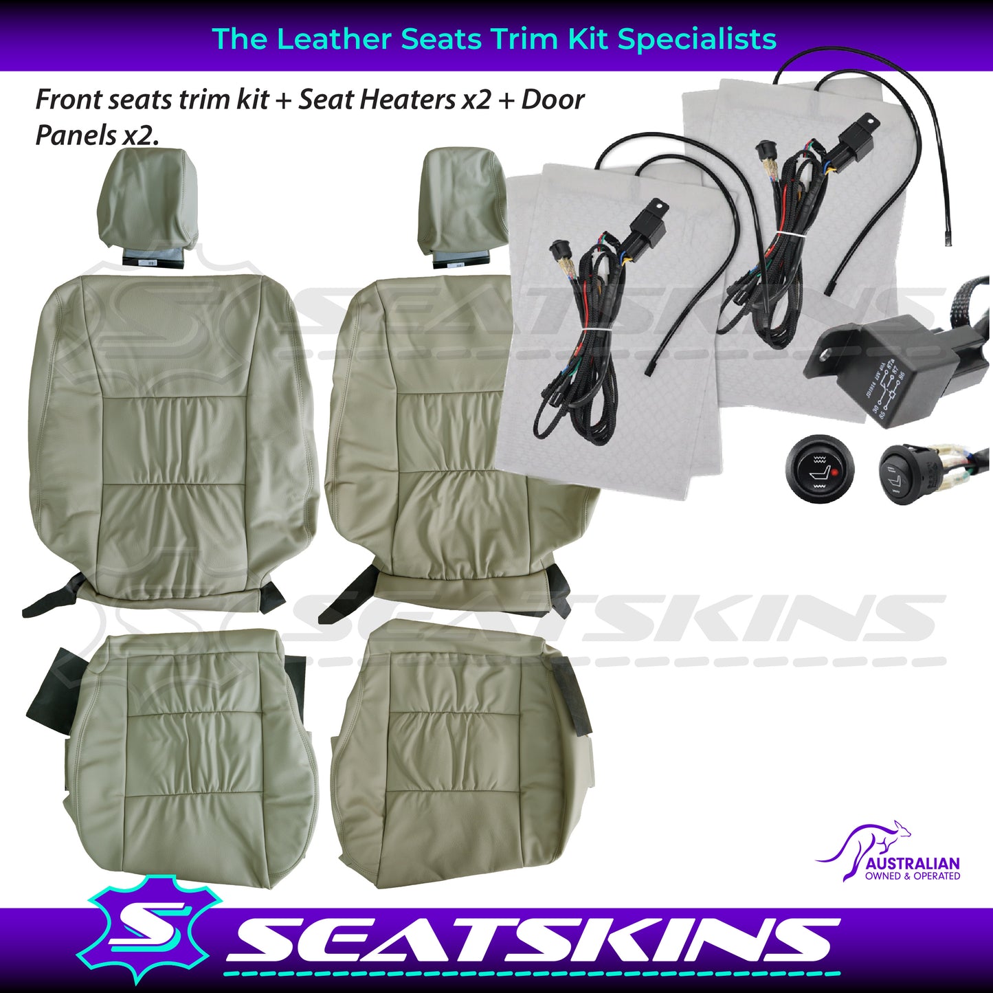 LEATHER SEATS TRIM KIT FOR TOYOTA LANDCRUISER 100 SERIES SAHARA BEIGE 2 SEATS