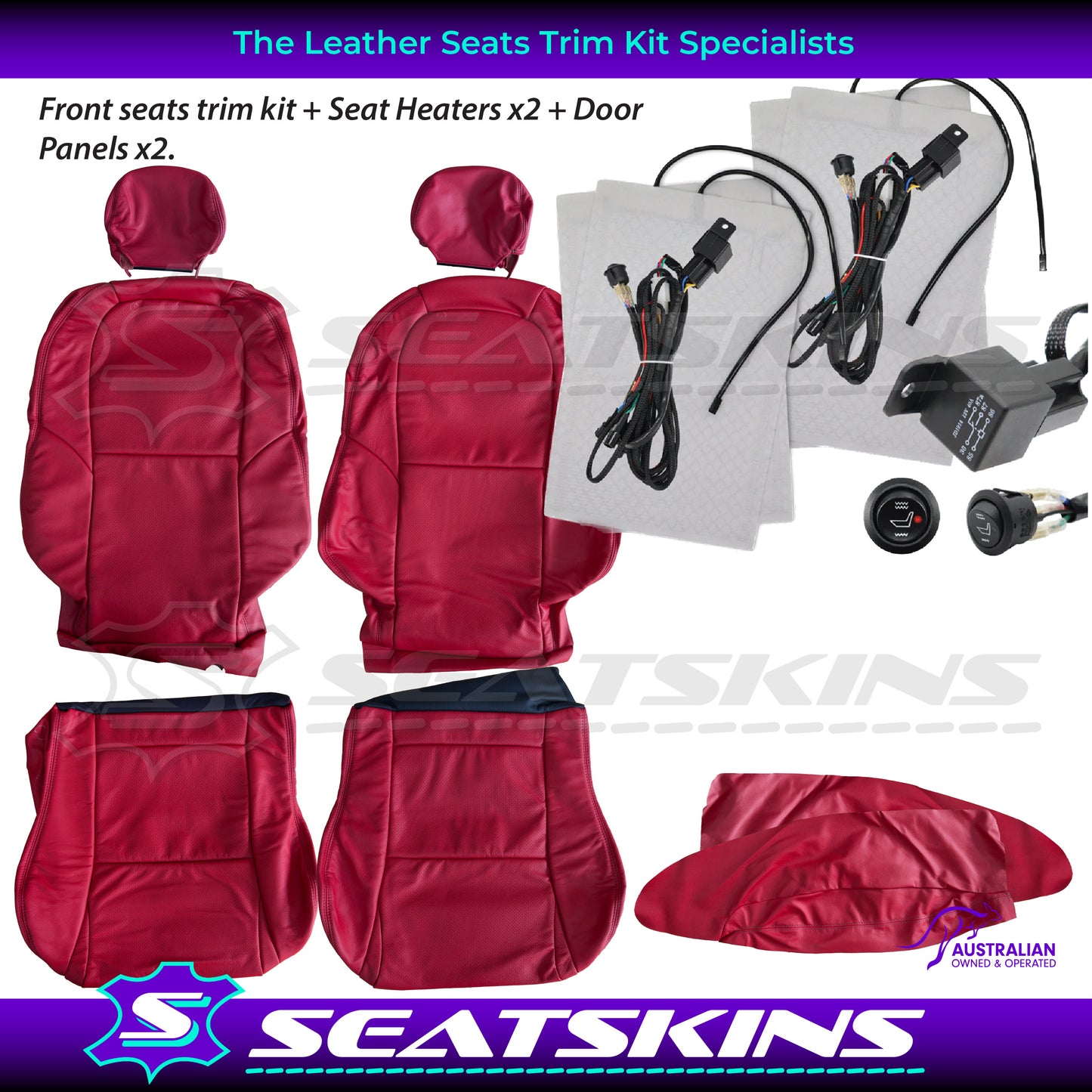 LEATHER SEATS TRIM KIT FOR HOLDEN VX/VY MONARO 2 SEATS RED LEATHER