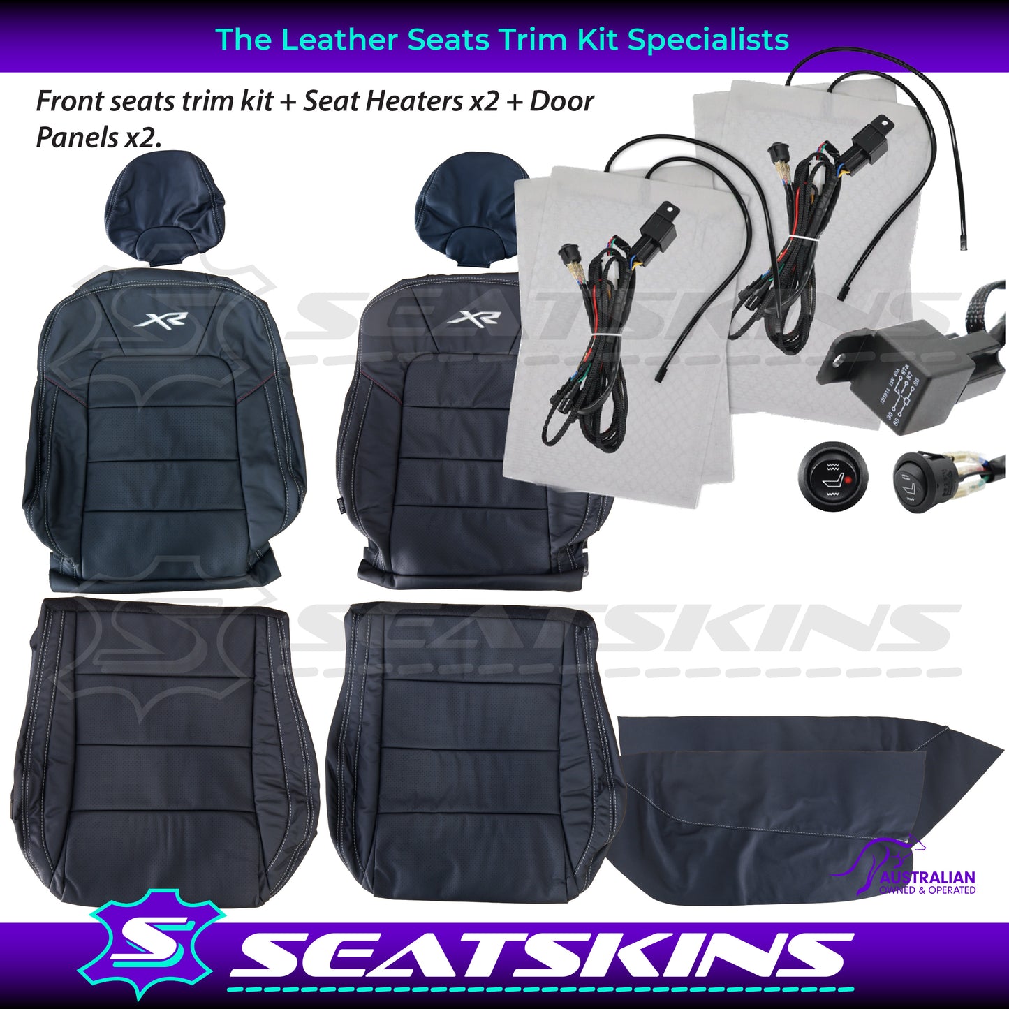 LEATHER SEATS TRIM KIT SKINS FOR FORD FG-X FALCON FRONT SEATS XR LOGO