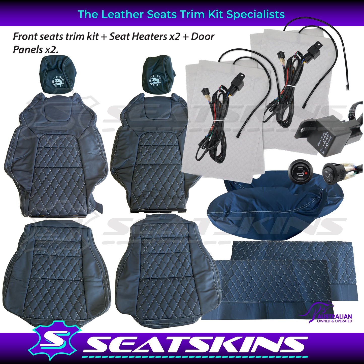 LEATHER SEATS TRIM KIT FOR HSV VE GTS UTE WHITE DIAMOND STITCHING HSV LOGO