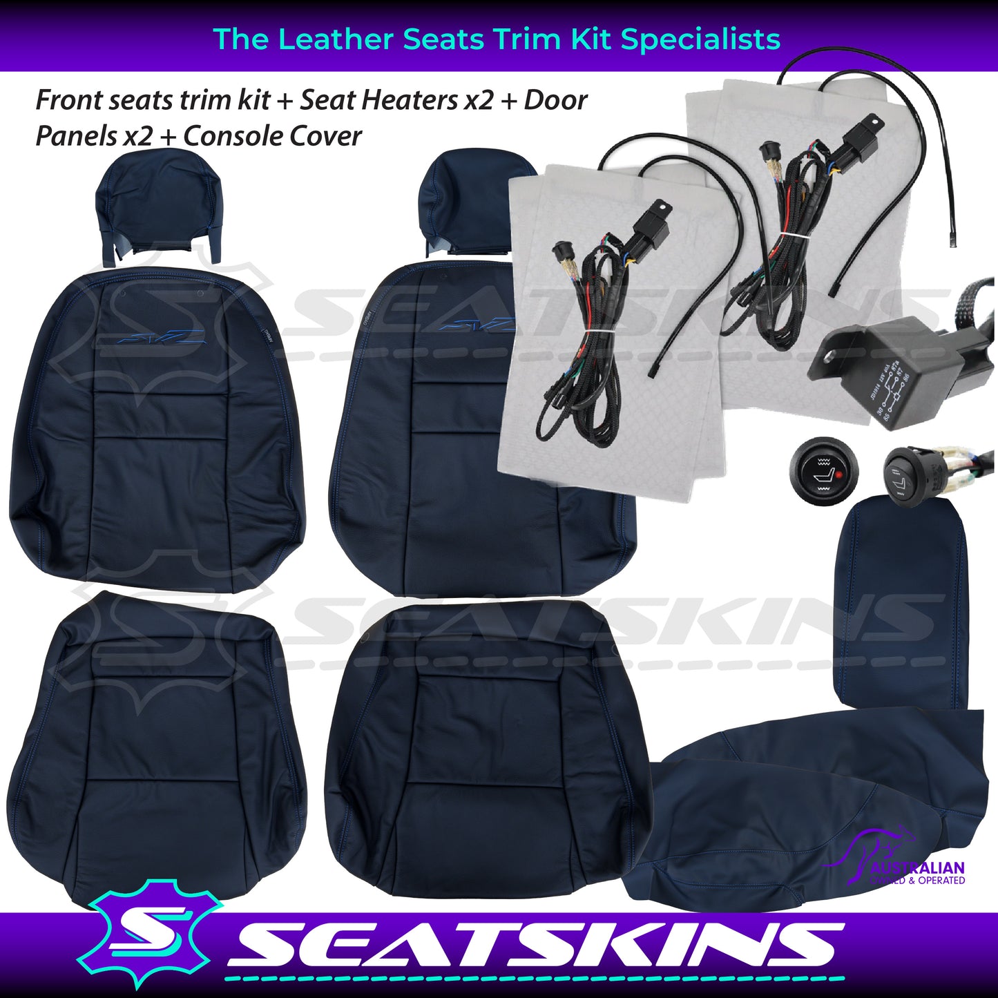 LEATHER SEATS TRIM KIT FOR HOLDEN VZ SVZ UTE BLUE STITCHING SVZ LOGO
