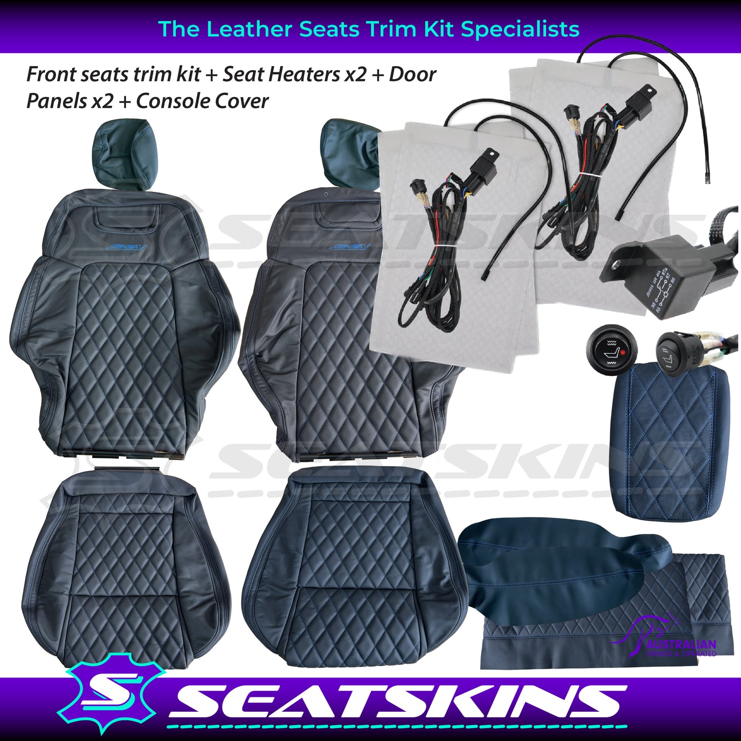 LEATHER SEATS TRIM KIT FOR HOLDEN VE SSV UTE PURPLE DIAMOND STITCH SSV LOGO