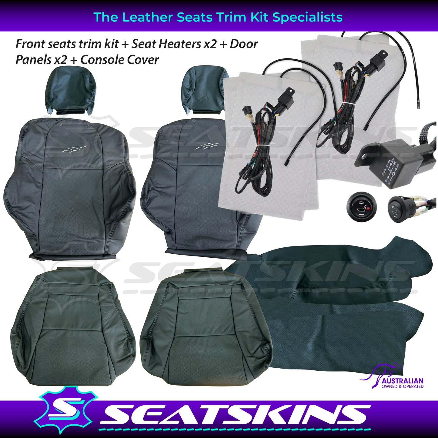 LEATHER SEATS TRIM KIT SKINS TO FIT HOLDEN VY SERIES 1 UTE BLACK/SILVER DIY INST