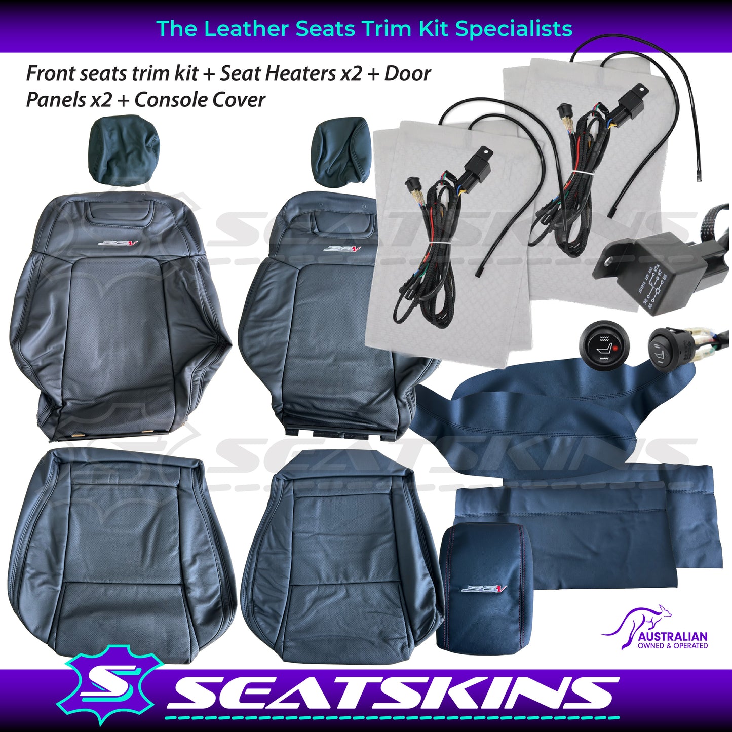 LEATHER SEATS TRIM KIT FOR HOLDEN VE SSV UTE SSV LOGO EMBROIDERED WITH RED V