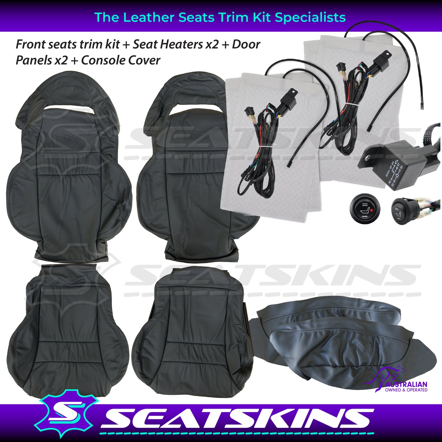 LEATHER SEATS TRIM KIT FOR HSV 2 VT/VX COULSON 2 SEATS PEWTER GREY LEATHER