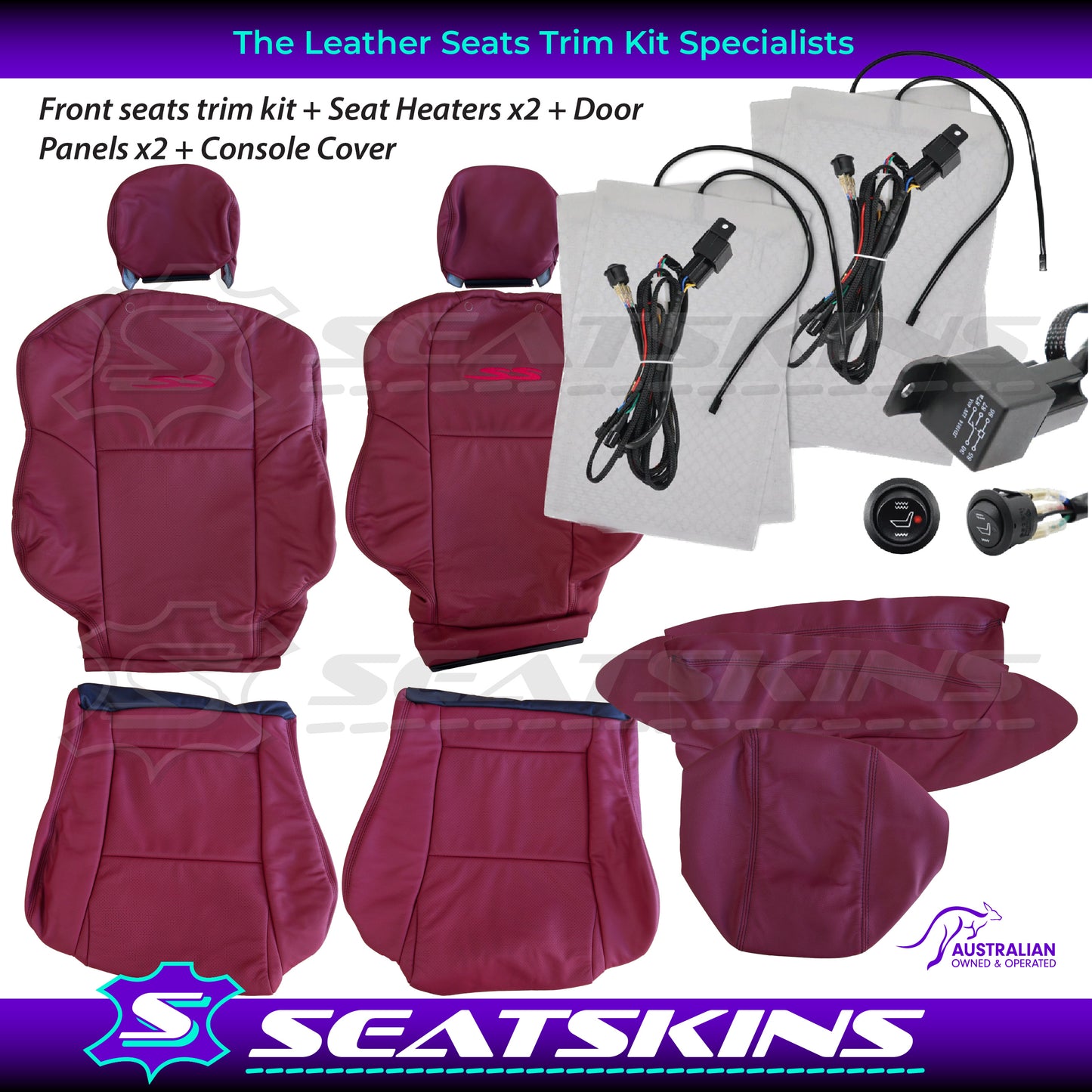 LEATHER SEATS TRIM KIT FOR HOLDEN VT-VX-VU SS 2 SEATS REDHOT