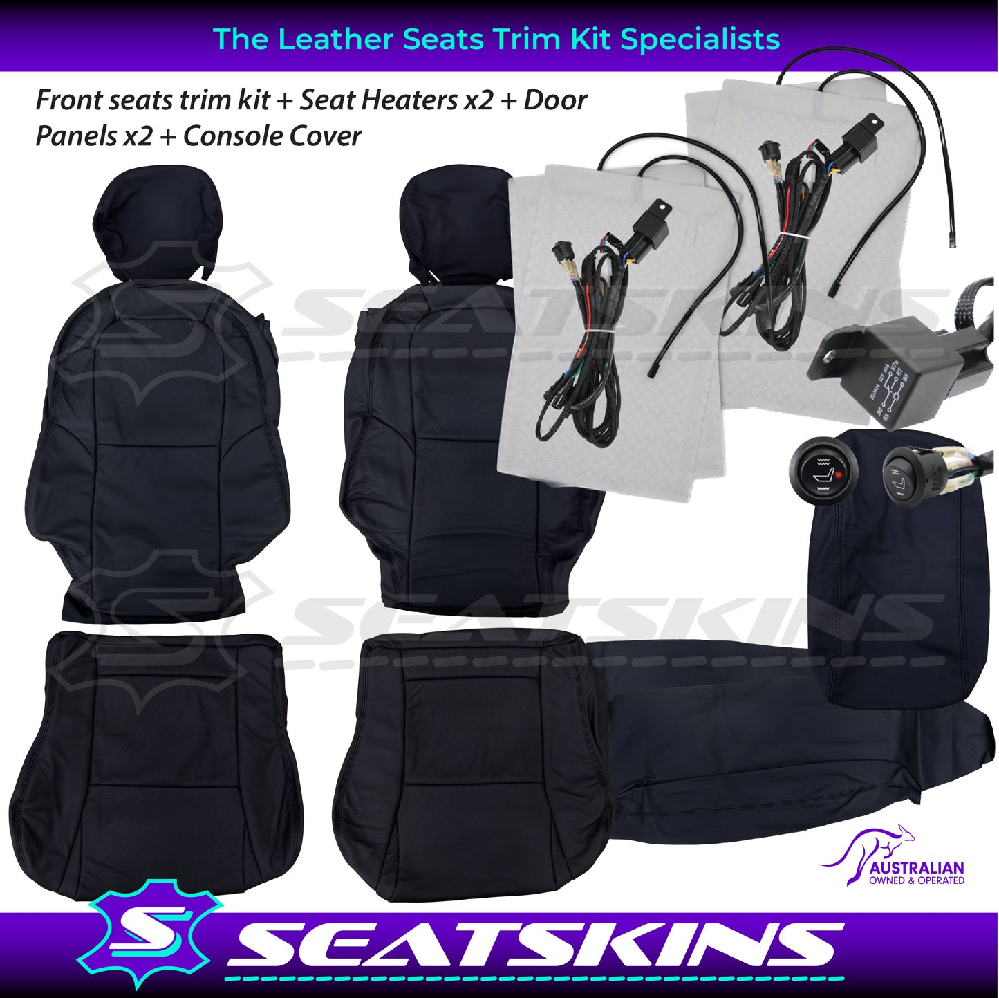 LEATHER SEATS TRIM KIT FOR VX/VY MONARO 2 SEATS BLACK LEATHER