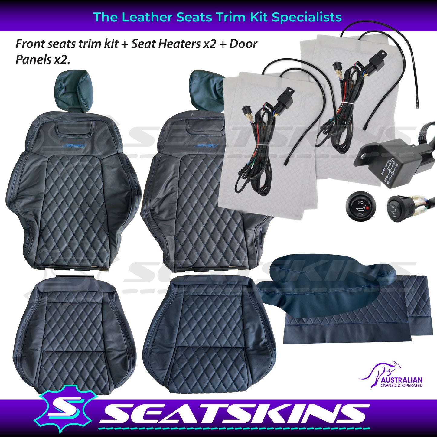 LEATHER SEATS TRIM KIT FOR HOLDEN VE SSV UTE PURPLE DIAMOND STITCH SSV LOGO
