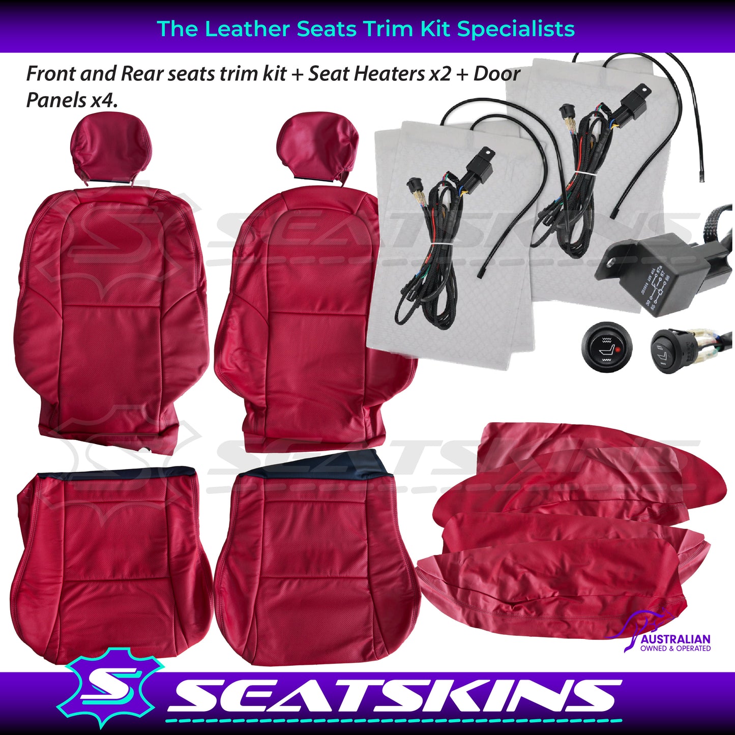 LEATHER SEATS TRIM KIT FOR HOLDEN VX/VY MONARO 4 SEATS RED LEATHER