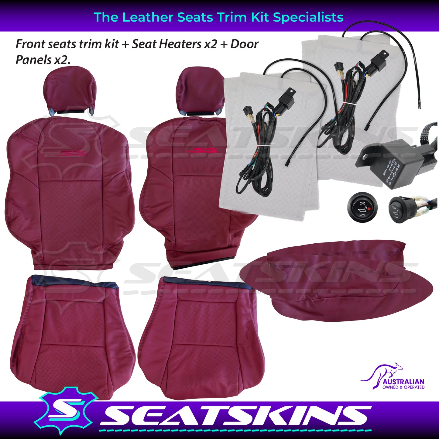 LEATHER SEATS TRIM KIT FOR HOLDEN VT-VX-VU SS 2 SEATS REDHOT