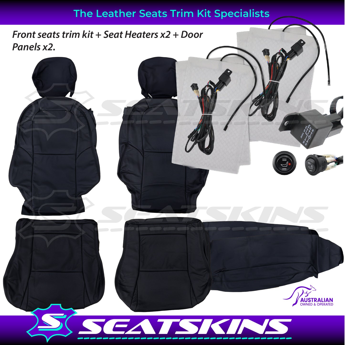 LEATHER SEATS TRIM KIT FOR VX/VY MONARO 2 SEATS BLACK LEATHER