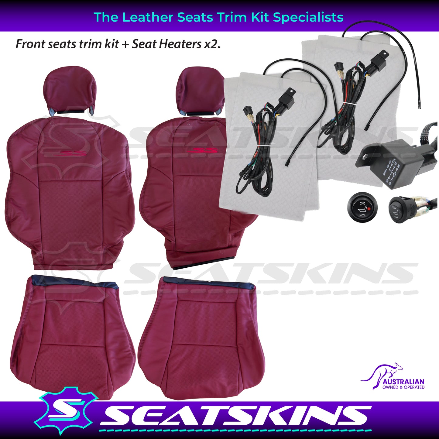 LEATHER SEATS TRIM KIT FOR HOLDEN VT-VX-VU SS 2 SEATS REDHOT