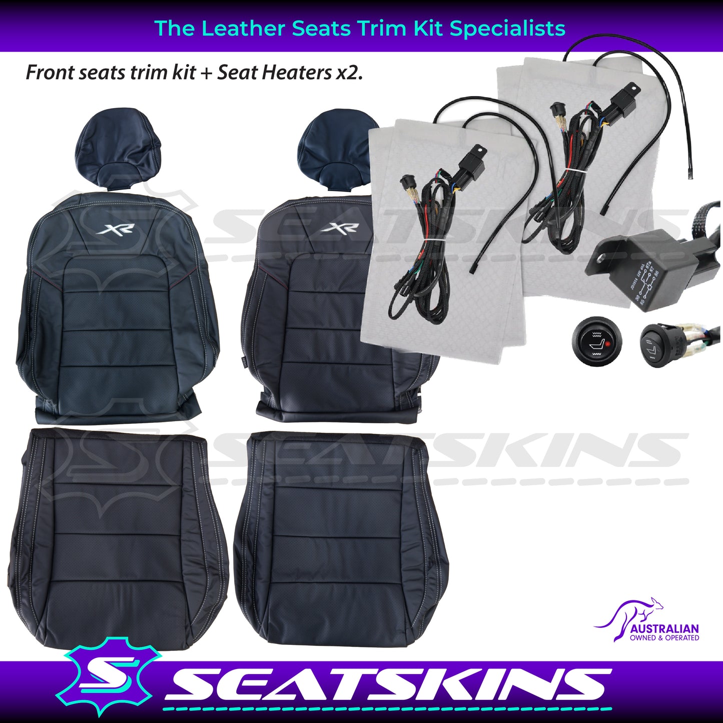 LEATHER SEATS TRIM KIT SKINS FOR FORD FG-X FALCON FRONT SEATS XR LOGO