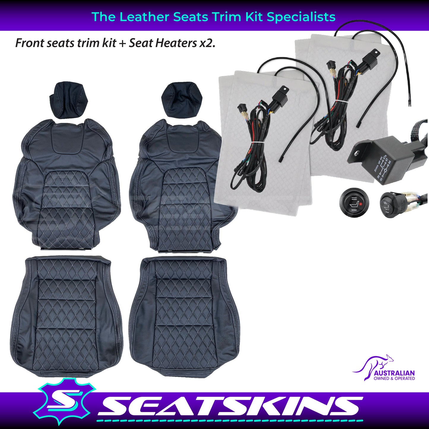 LEATHER SEATS TRIM KIT FOR VE HSV HOLDEN GTS / MALOO UTE 2 SEAT DIAMOND STITCH