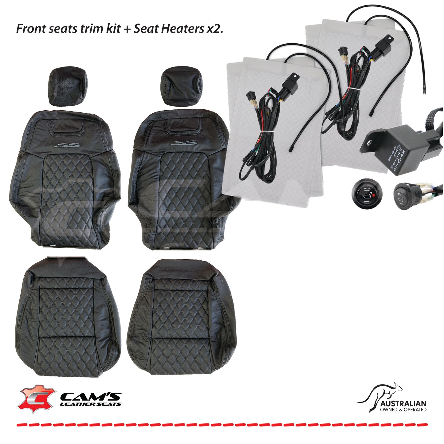 LEATHER SEATS TRIM KIT FOR VE SS 2 FRONT SEATS OR UTE ONYX & GREY DIAMOND