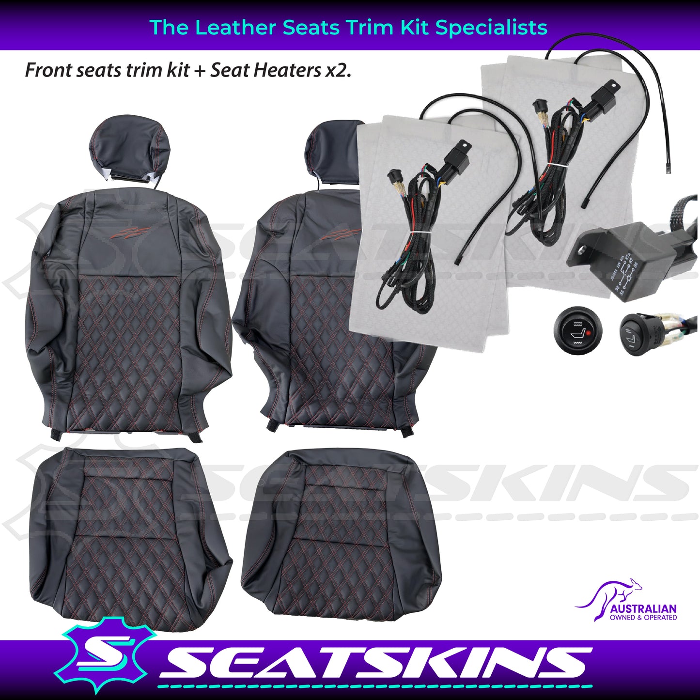 LEATHER SEATS TRIM KIT SKINS FOR HOLDEN VY S2 / VZ SS SSZ UTE BLACK/RED DIY INST